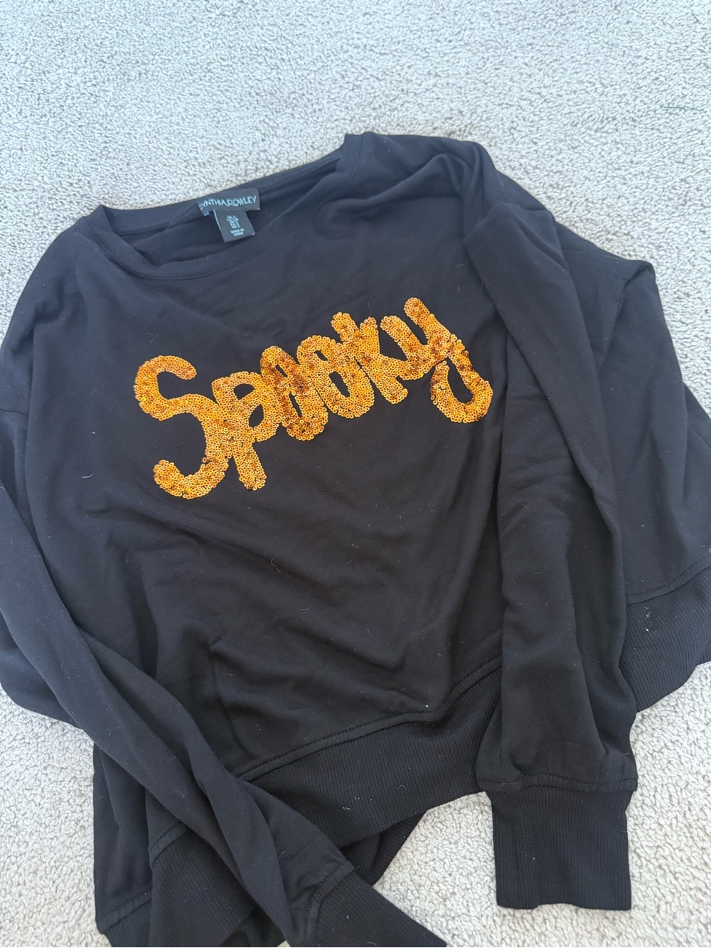 Cynthia Rowley Black Sweatshirt with Orange Sequin 'Spooky' Script